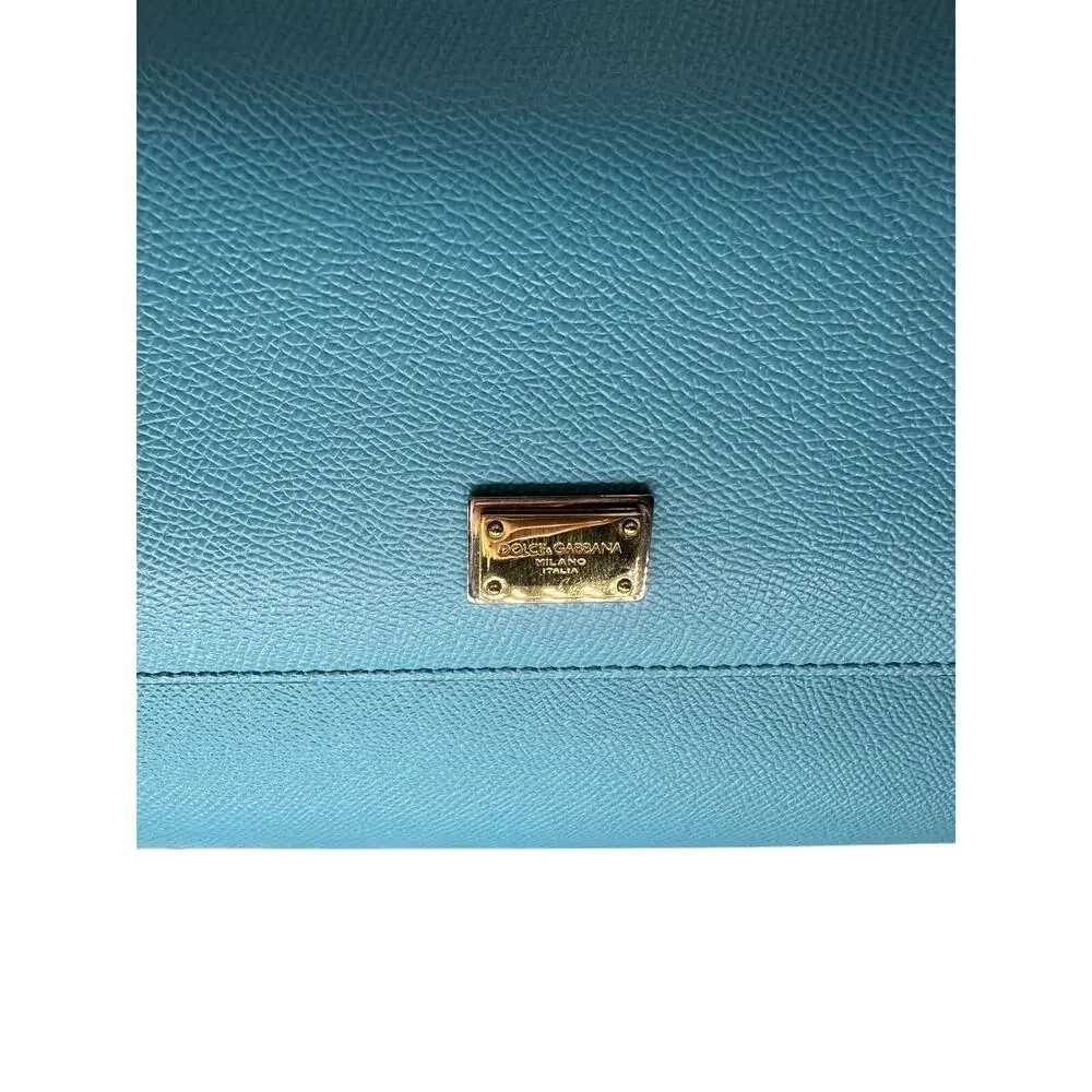 Dolce & Gabbana Miss Sicily Light Blue Leather Top Handle Satchel Bag Women's